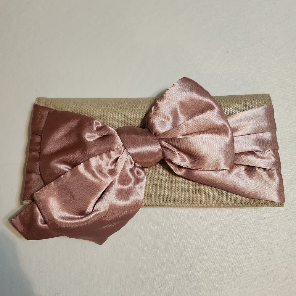 Prom Chic Pink and Tan Clutch with Satin Bow - Picture 2 of 8